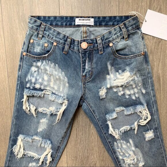 Free People One Teaspoon Freebirds Skinny Straight Jeans Distressed Low Rise - Picture 7 of 16